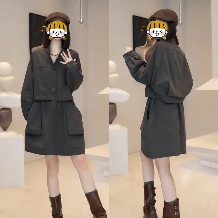 时尚韩版工装连衣裙女2025春季新款气质收腰显瘦休闲简约百搭裙子