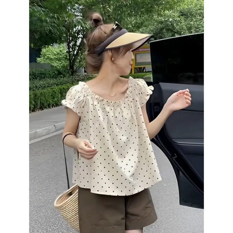 法式高级感波点短袖衬衫女装夏季洋气减龄娃娃衫上衣独特