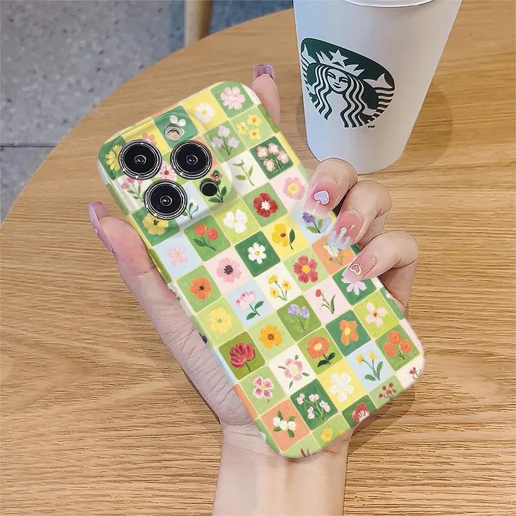 格子小花朵适用 苹果16promax 菲林手机壳/华为/小米/oppo/vivo