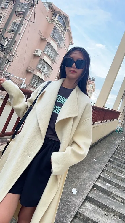 秋冬长款大翻领全双面绒大衣时尚轻奢女款毛呢外套中长款冬季呢子