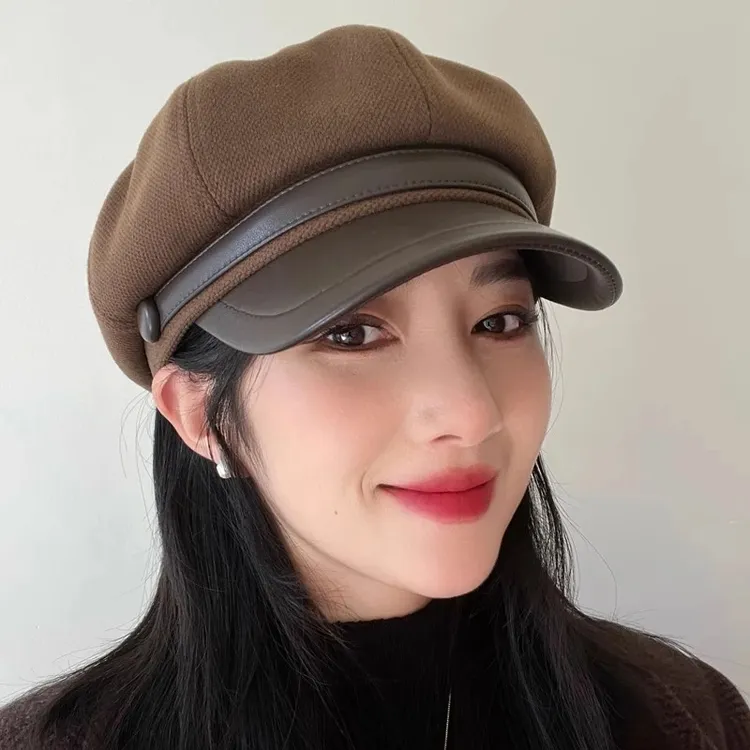 帽子女款2025新款秋冬季大头围显脸小云朵八角帽复古英伦风贝雷帽