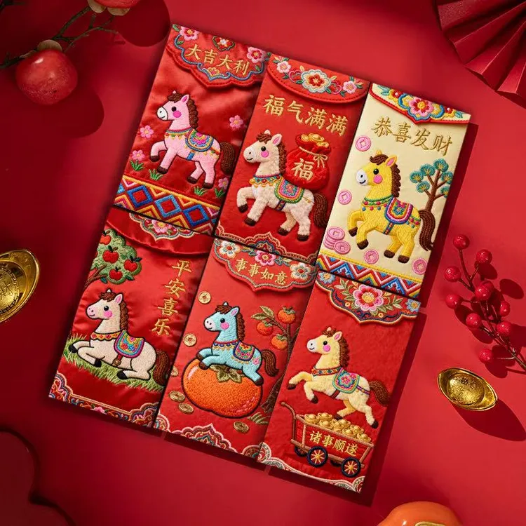 【卡通手绘福马萌马系列】平面刺绣风格可爱卡通春节红包马年利是封