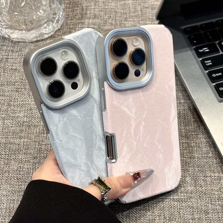 纯色贴皮雪山纹适用苹果17/16手机壳iPhone15小米14vivoppo华为潮