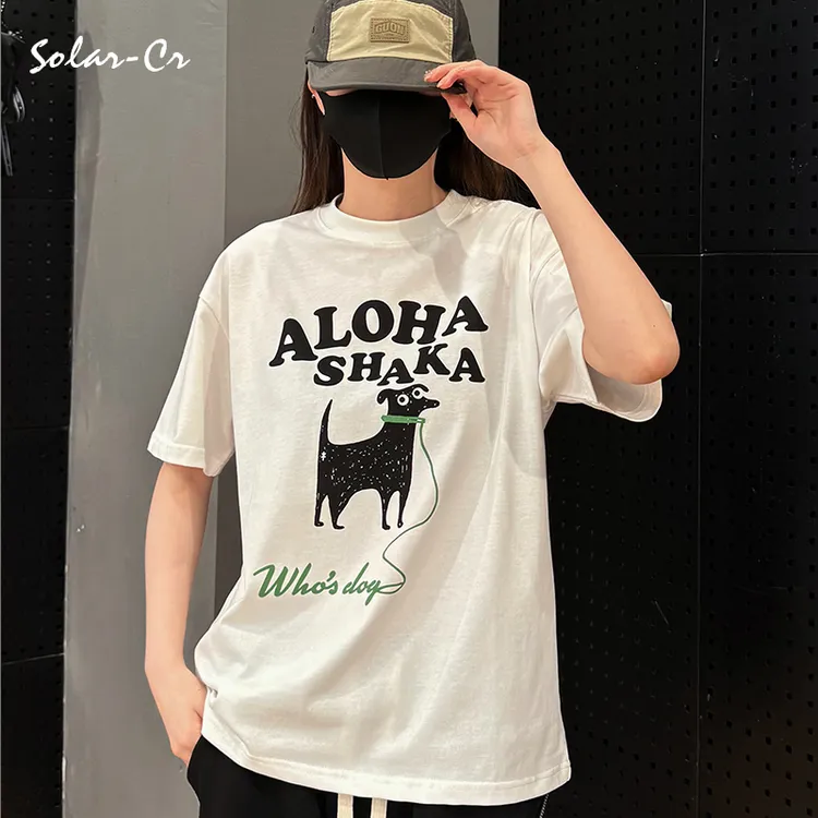 solarcr夏季休闲圆领情侣百搭半袖印花时尚小狗短袖潮流宽松T恤