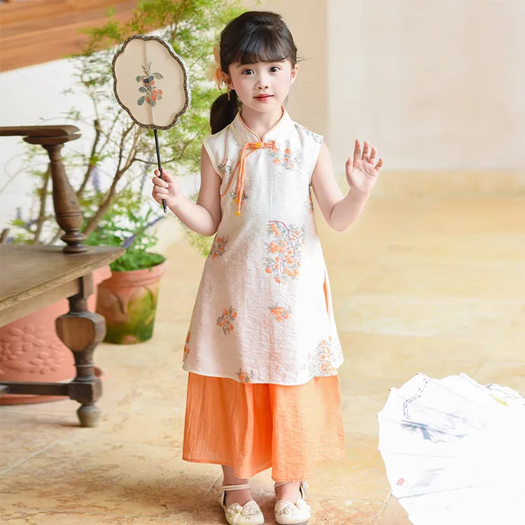 SL3380旗袍夏季女童改良2025新款中式国风汉服女孩古风裙子套装