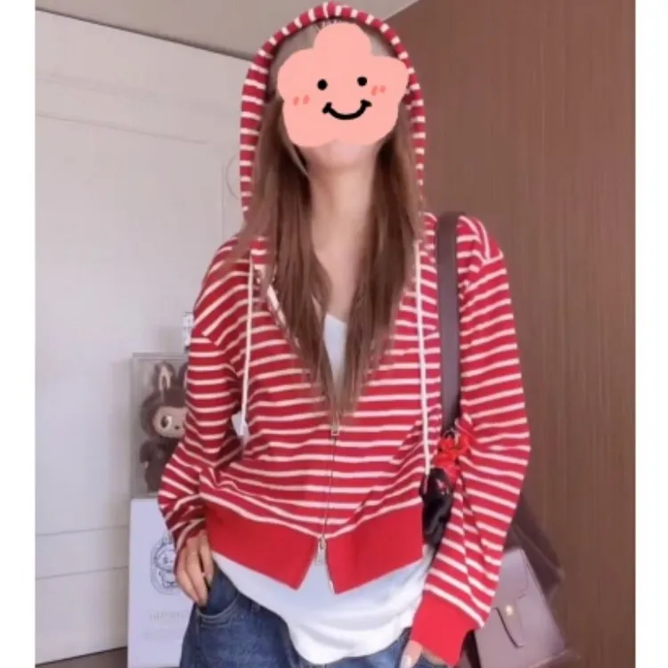 设计感条纹拼接连帽卫衣美式休闲上衣LK2506238