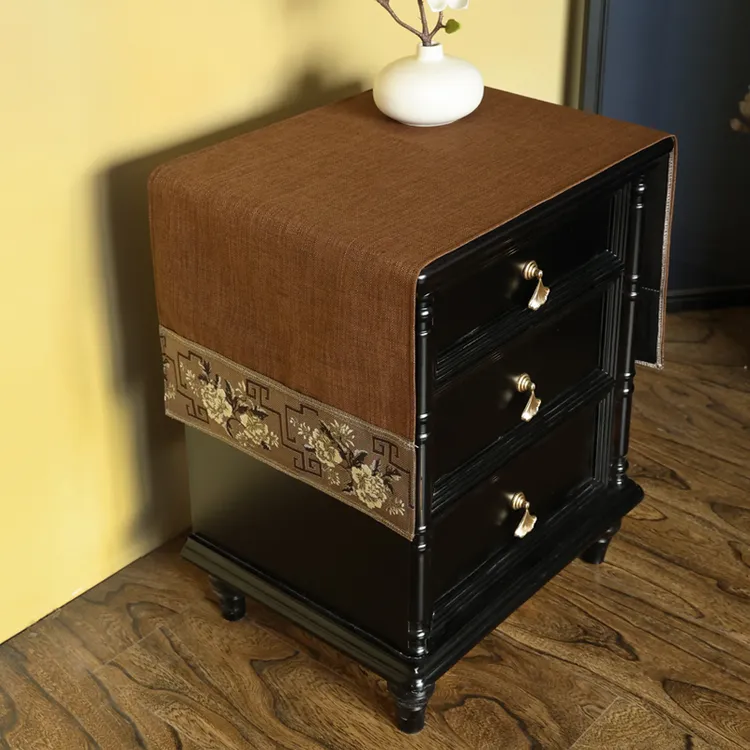 简约中式卧室床头柜罩盖布巾家用床头柜防尘罩氛围感垫布纯色订制