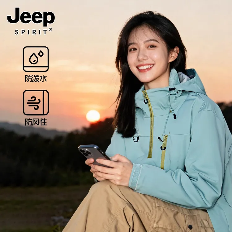 JEEPSPIRIT吉普冲锋衣男女2025新款春秋季户外防风防水小个子外套