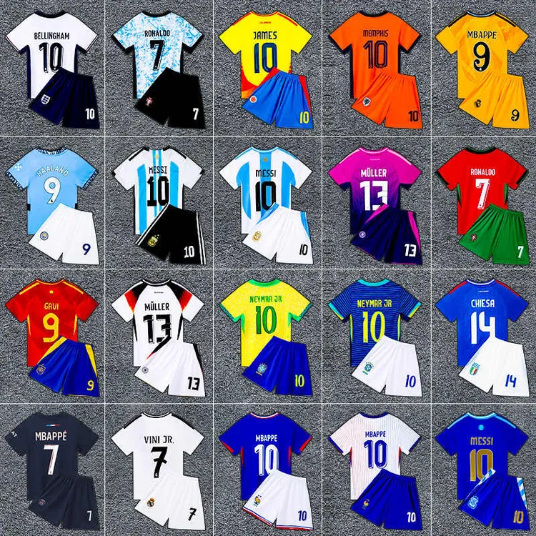 儿童足球服套装男女长袖训练服秋冬巴西葡萄牙c罗阿根廷梅西球衣