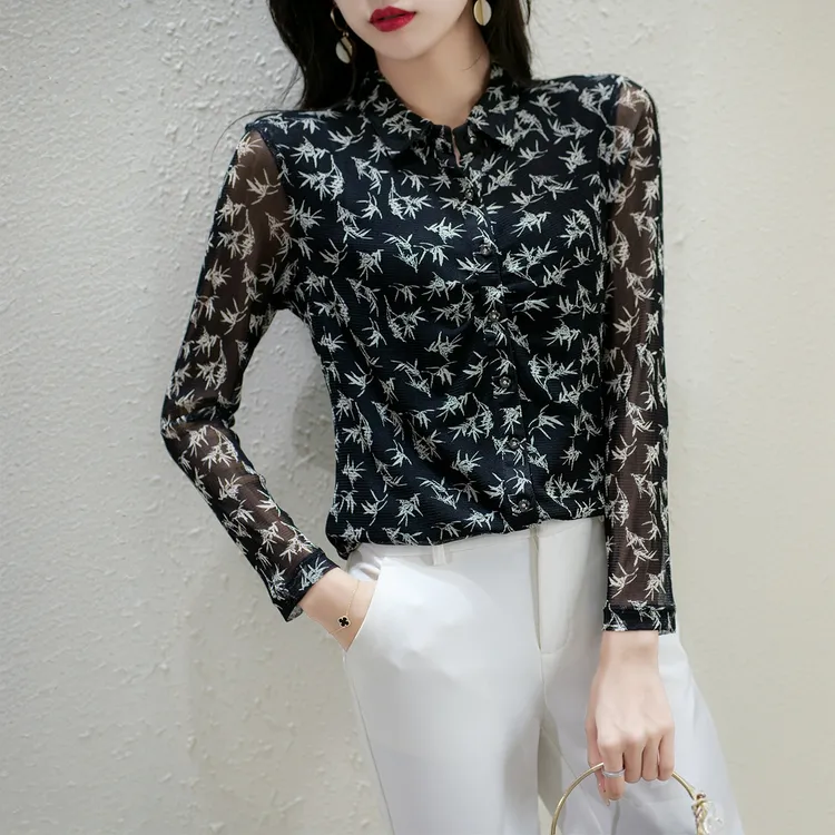 绾桑桑蚕丝上衣女2024春夏印花网眼T恤宽松 真丝小衫洋气妈妈装