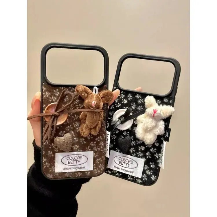 复古森系碎花纽扣蝴蝶结小兔适用iphone17promax苹果16p手机壳15p