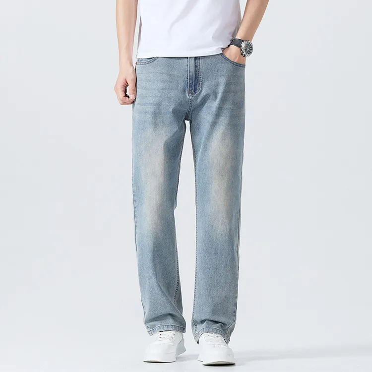 美国苹果美式复古牛仔裤男宽松直筒显瘦2025薄款透气裤子男