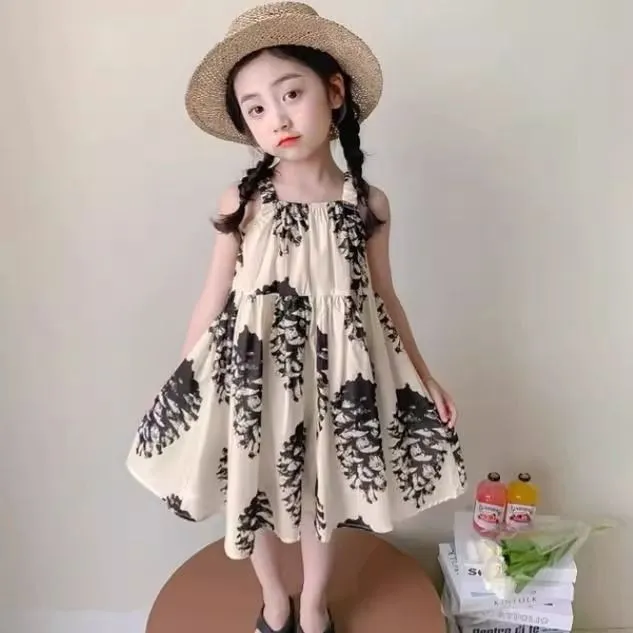 女童夏装吊带碎花裙长裙2025新款中小童洋气女孩田园风连衣裙童裙