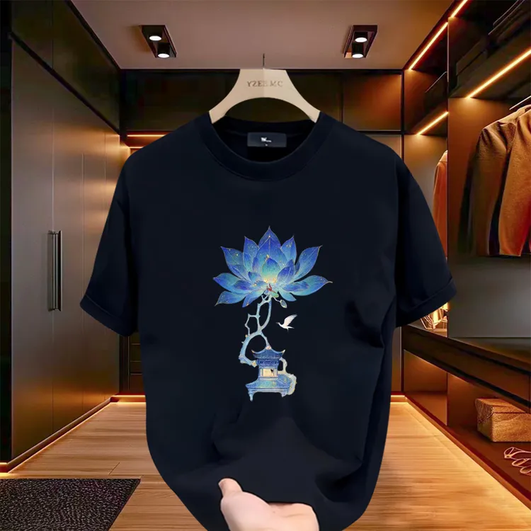 夏季2025爆款短袖t恤男士高端轻奢重磅纯棉设计师男装高级感上衣