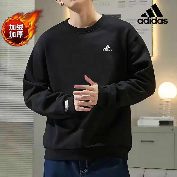 adidas/阿迪达斯男士冬季纯色Logo百搭ins风加绒圆领运动休闲卫衣