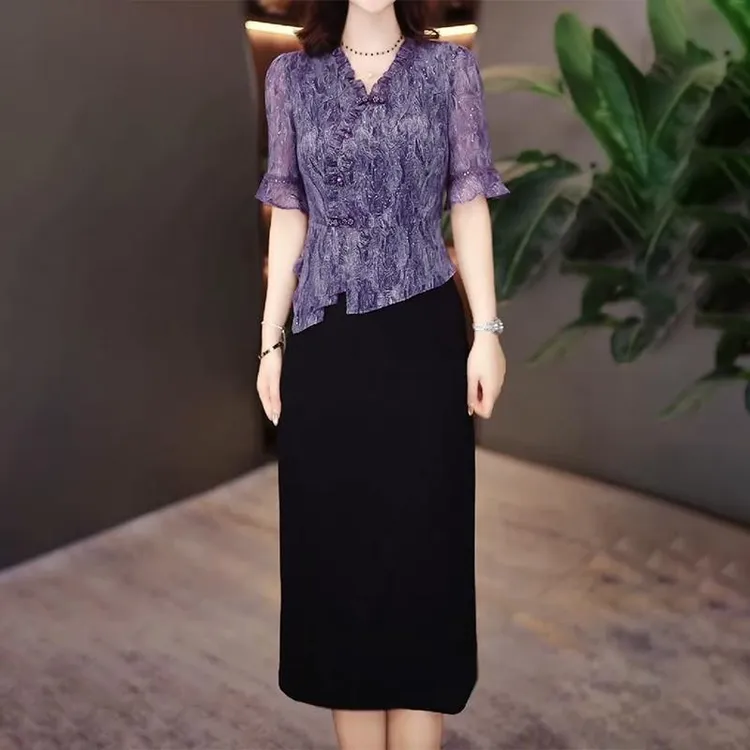 妈妈装夏季短袖连衣裙女2025新款高档气质减龄显瘦优雅女人味裙子