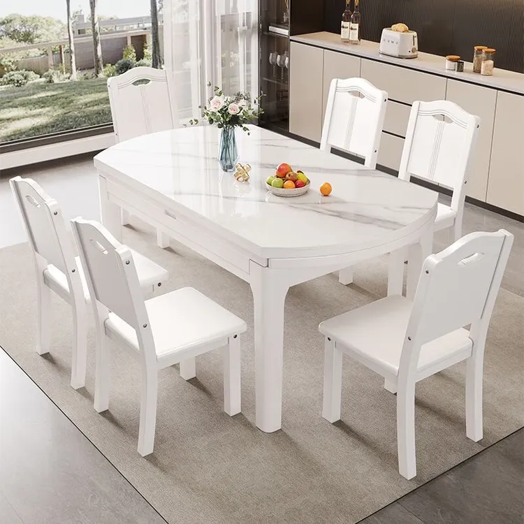 岩板餐桌椅可伸缩方圆两用实木餐桌家用小户型可折叠饭桌南康餐桌