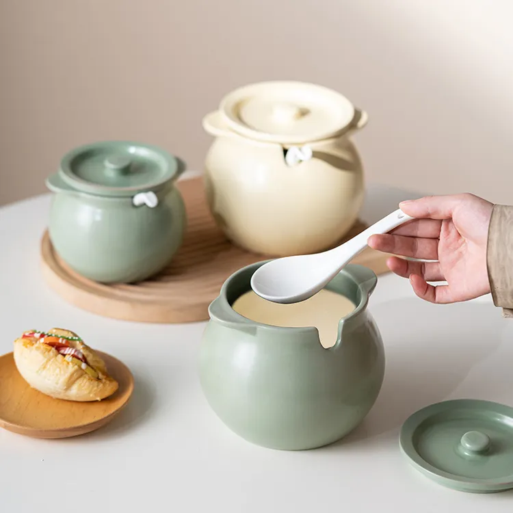 纯色猪油罐耐高温陶瓷厨房家用带盖盒调味罐大容量油泼辣子辣椒罐