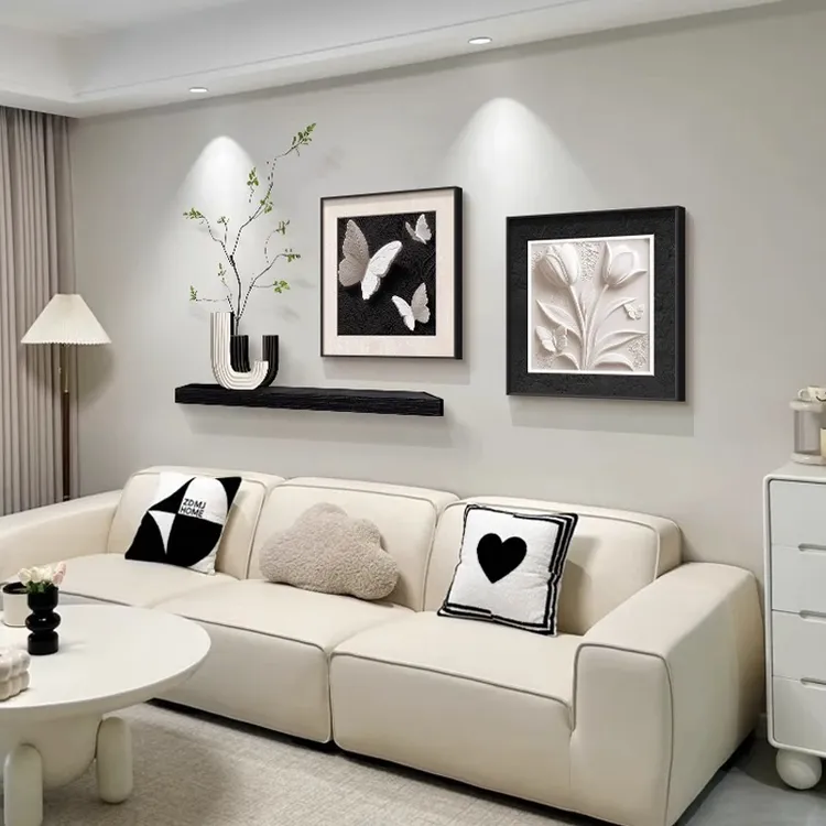 意式极简客厅装饰画黑白抽象电视机沙发背景墙挂画高级感餐厅壁画