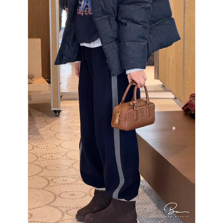 TXB 棉质色纺纱舒适松紧系带撞色收脚针织卫裤XB-7930