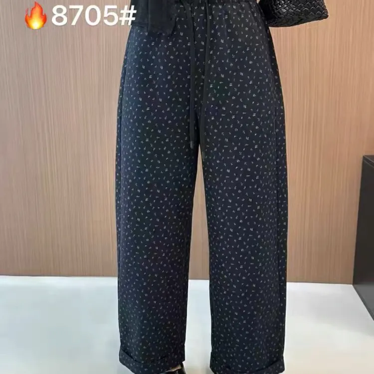 变色鸟8705秋款抽绳松紧腰天丝气球裤女2025小个子小碎花休闲裤
