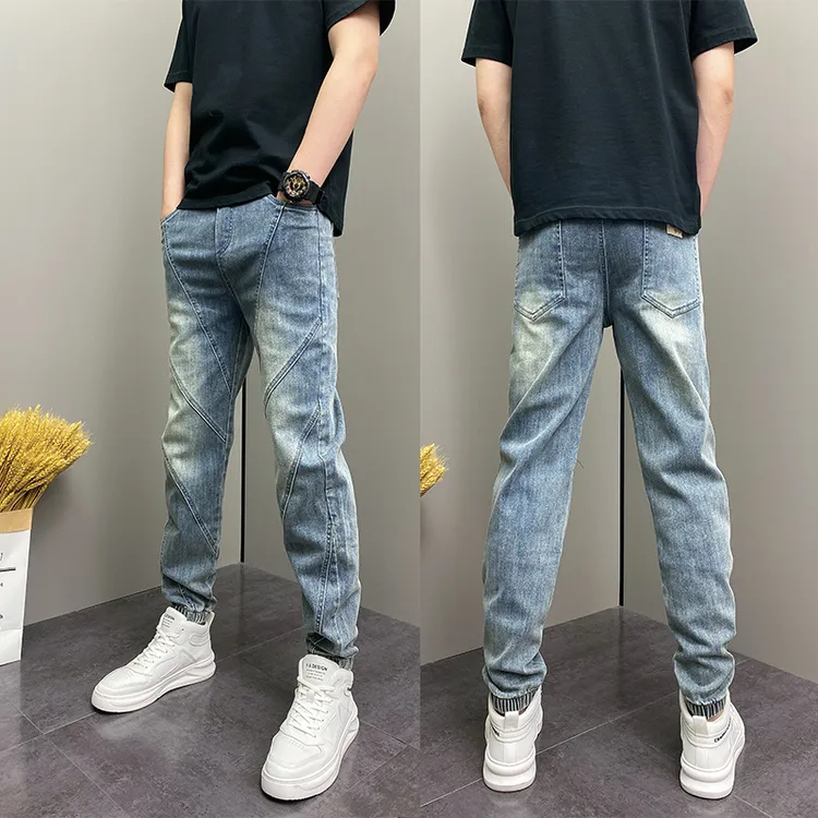 DOEA春夏季薄款水洗磨白青年男士修身束脚百搭高街休闲牛仔裤子男