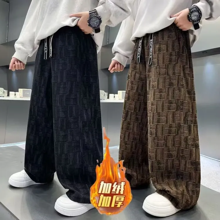 儿童灯芯绒裤子男童秋冬一体绒加厚卫裤中大童4-12岁直筒休闲长裤