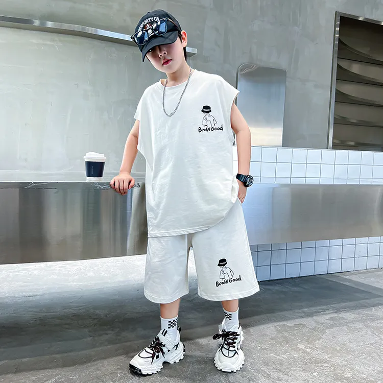 男童夏装套装2025新款大童夏季男孩背心夏款青少年薄款运动儿童潮