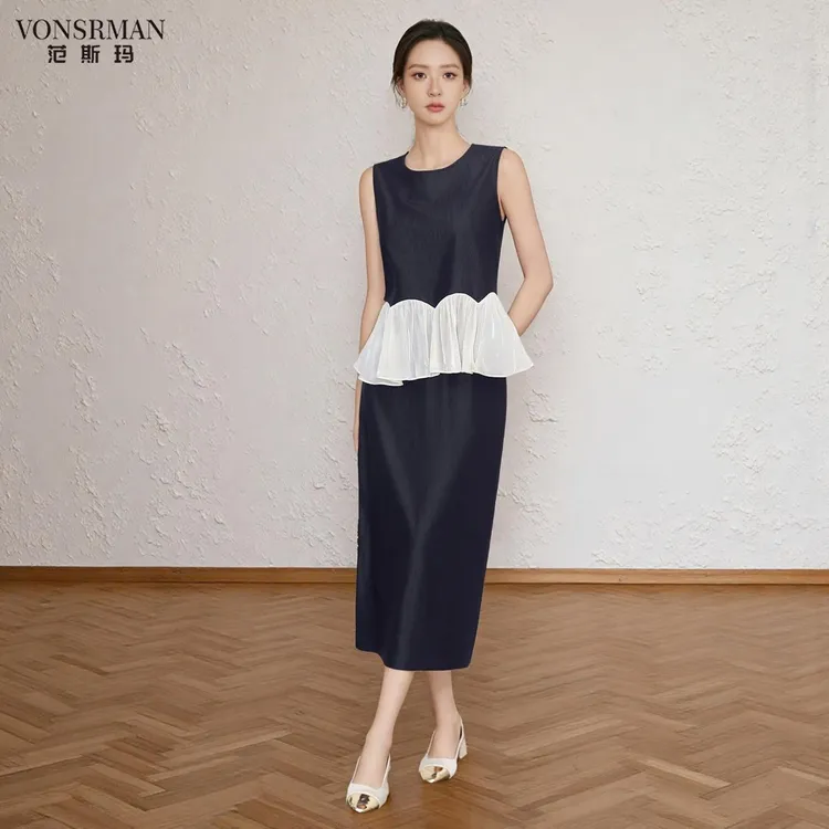 法式复古气质套装女2025夏季新款拼接网纱无袖背心半身裙两件套女