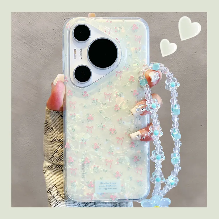 适用华为pura70pro+手机壳mate70/60pro贝壳纹粉色蝴蝶结苹果16
