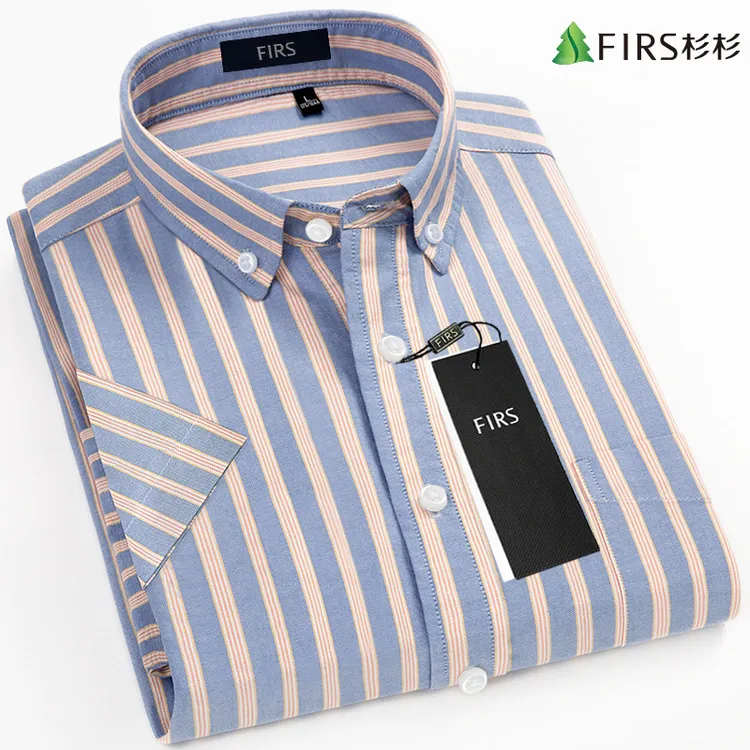 杉杉纯棉条纹短袖衬衫男2025夏季新款商务休闲透气薄款免烫衬衣男