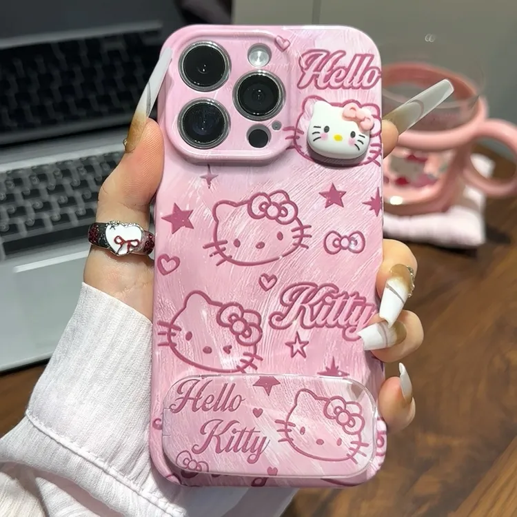 适用粉晕染kt镜子支架苹果16/15pro菲林手机壳华为oppo小米vivo