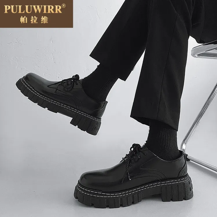 2025新款英伦风黑色小皮鞋男学生韩版潮流商务正装理发师鞋子百搭