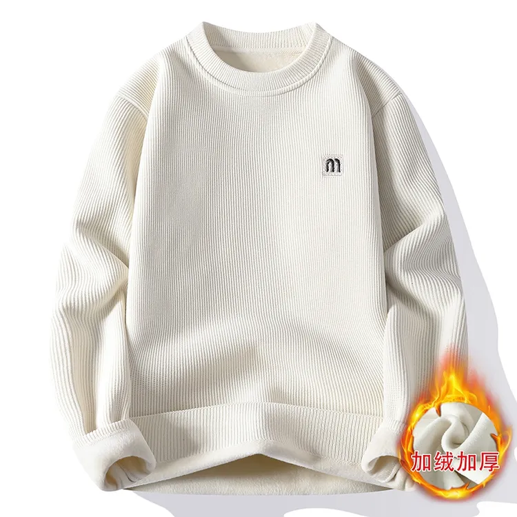 一体绒针织毛衣男款秋冬季保暖加厚毛衣男士休闲卫衣宽松百搭长袖