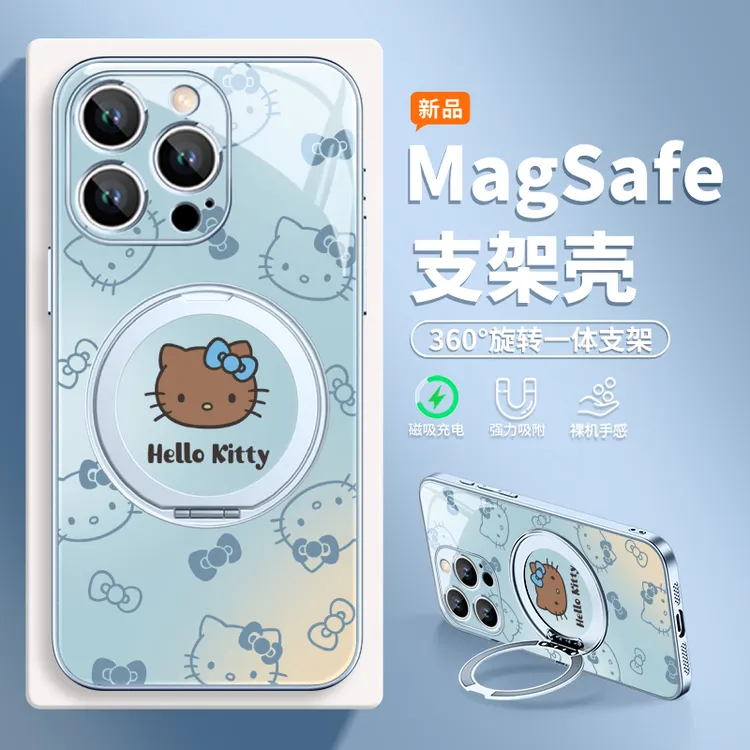 线条kitty猫适用华为pura80手机壳苹果17/mate70磁吸支架小米15