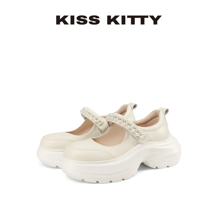 KISSKITTY珍珠带运动玛丽珍鞋25年秋季款百搭厚底休闲鞋女