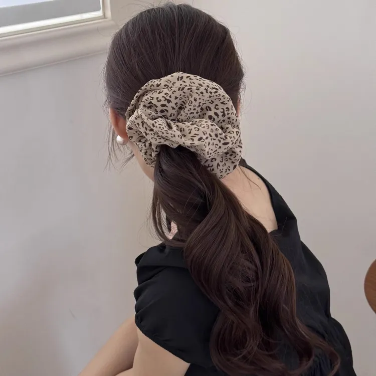 复古大号豹纹大肠发圈韩版丸子头发绳慵懒风头绳百搭发饰秋冬
