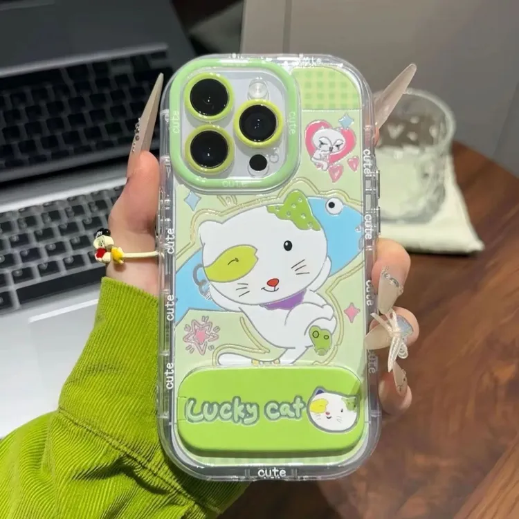鲷鱼烧小怪猫支架适用iPhone17Promax/16/15卡通手机壳14/13透明