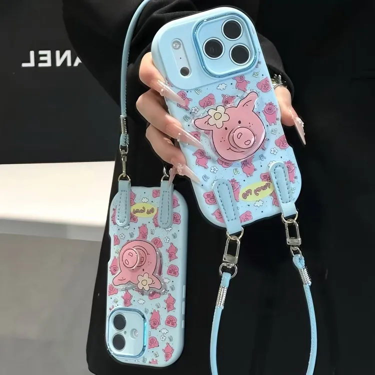 旋转猪鼻子支架挂绳适用苹果17手机壳iPhone16小米14vivo华为oppo