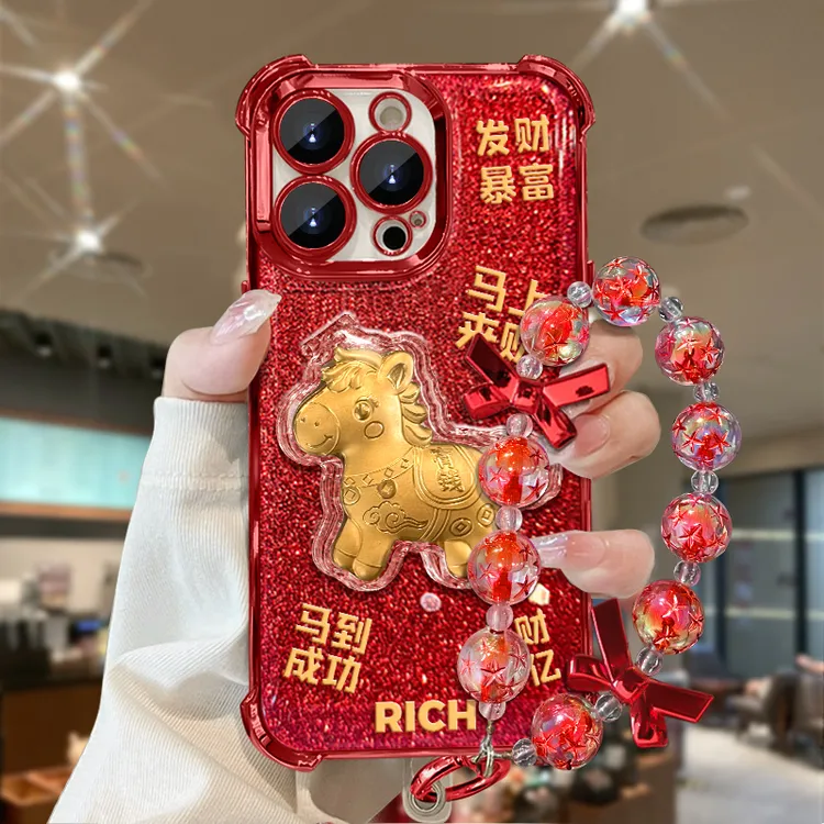 电镀金马镜子支架适用苹果17荣耀VIVO华为OPPO小米iPhone16手机壳