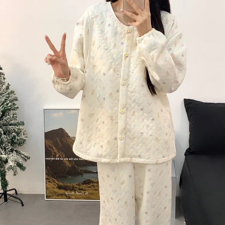 空气棉秋冬月子服带胸垫产妇哺乳睡衣孕妇怀孕家居服春秋产后喂奶