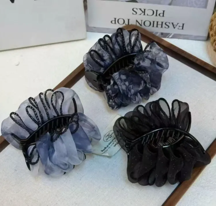 高定黑纱星芒缀饰奢华优雅气质抓夹式丸子头发夹