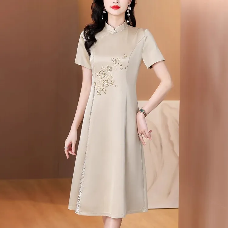 喜婆婆婚宴装婚礼妈妈礼服高贵平时可穿中国风旗袍连衣裙女小个子