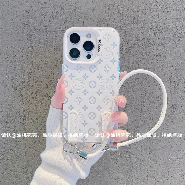 潮牌凯蒂猫挂绳适用苹果16手机壳新款华为小众vivo高级小米15oppo