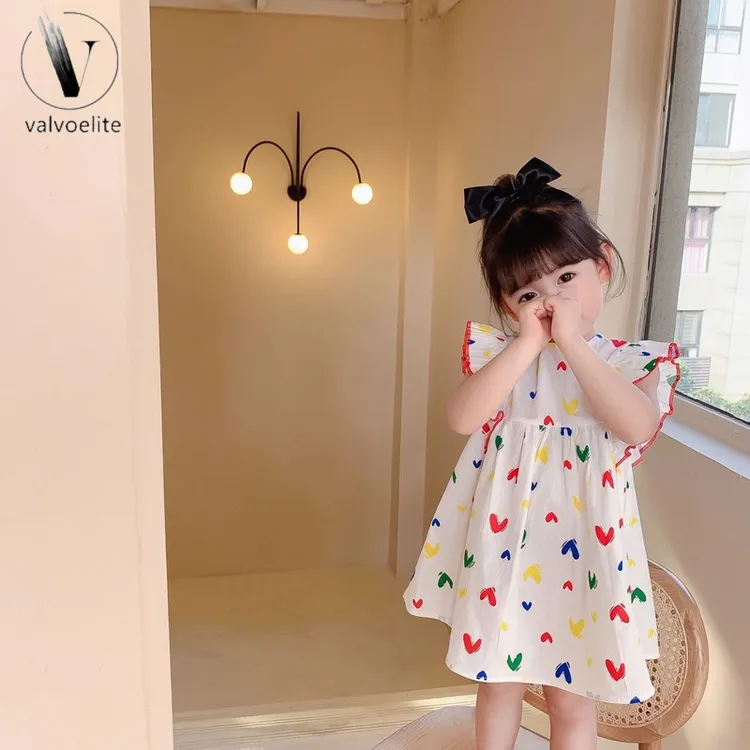 VALVOELITE女童连衣裙夏新款韩版女爱心裙子洋气无袖连衣裙外贸