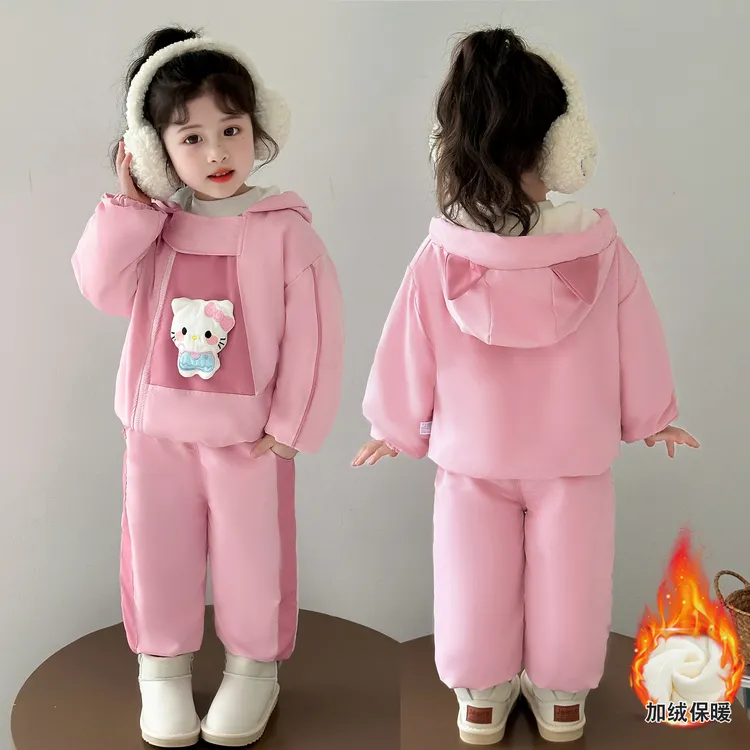 女童巨好看的加厚保暖套装秋季甜美亲肤简约炸街休闲时尚小童装