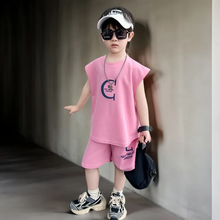夏装儿童短裤两件套男孩男童休闲风无袖宽松透气亲肤韩版时尚潮流