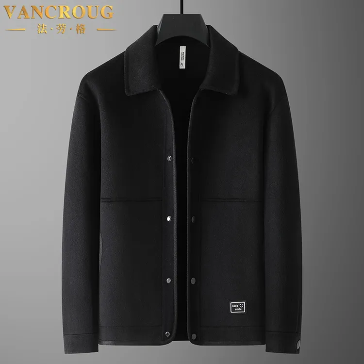 VANCROUG/法劳格夹克男士秋冬呢子宽松大码翻领胖子商务休闲外套 