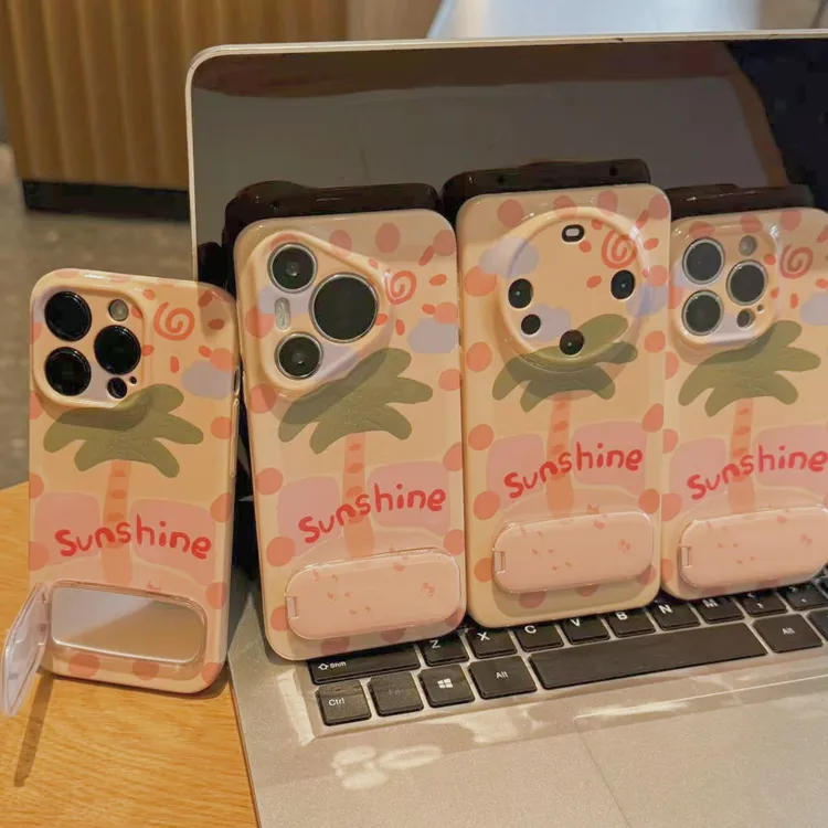 奥菲顿涂画椰树镜子支架适用苹果17/16菲林手机壳华为vivoppo小米