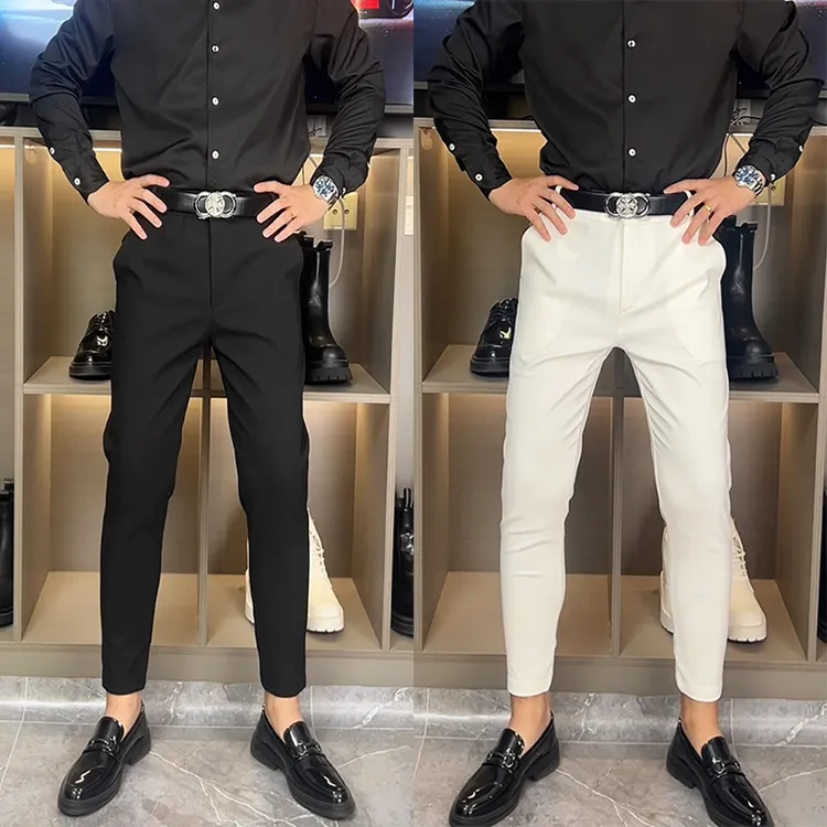 秋冬高端简约黑色西裤男士潮流九分裤直筒时尚休闲裤气质男小脚裤